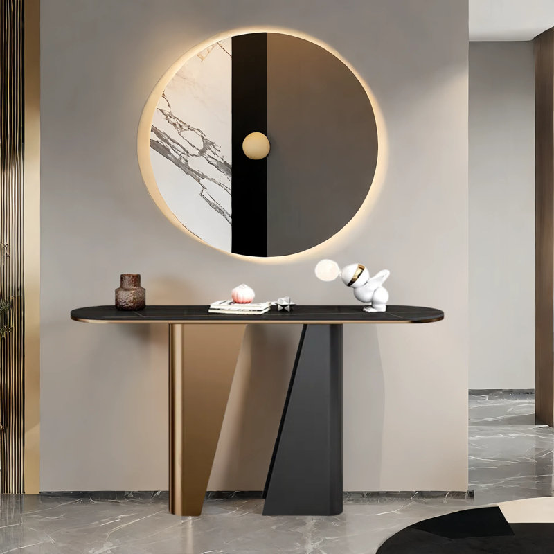 Console de style italien de luxe, H 33,5 po x l 63 po x P 13,8 po, Noir, noir, noir, noir