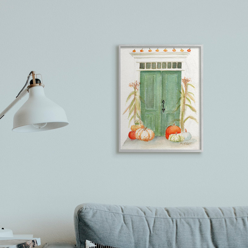 Porte d'entrée, architecture, récolte d'automne, citrouilles - reproduction d'art, H 20 po x l 16 po x P 1,5 po