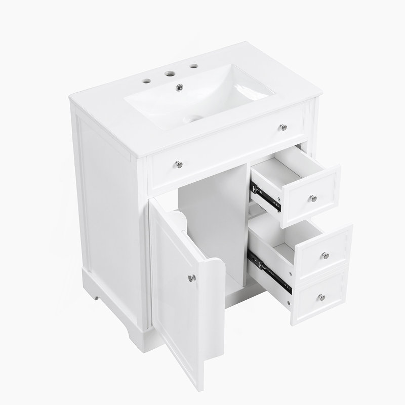 Meuble-lavabo avec comptoir, meuble-lavabo avec porte et deux tiroirs