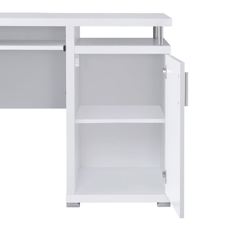 Bureau blanc de 55 pouces avec 2 tiroirs, détails en métal modernes, espace de rangement généreux pour une utilisation abondante