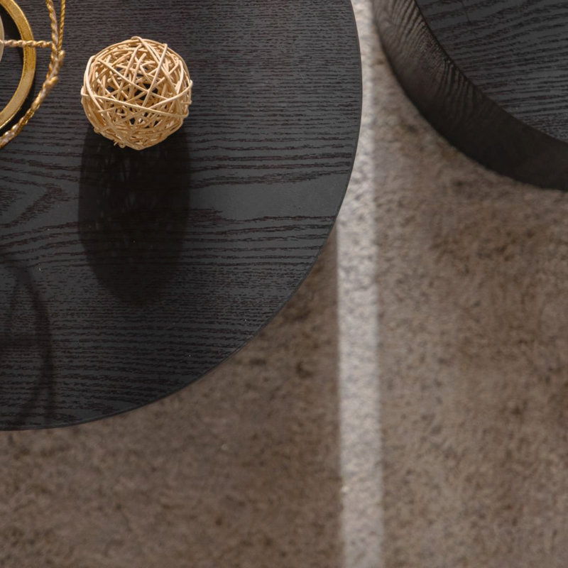 2P Nesting Coffee Table Set - Round Wooden, Modern - Wood, H 15,16 po x l 33,86 po x P 18,9 po, Black