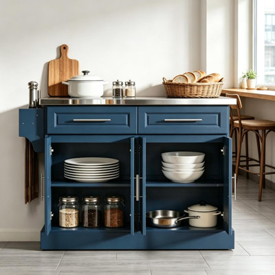 Îlots de cuisine mobiles avec rangement, plateau en panneau de fibres à densité moyenne et cuisine pour maison moderne