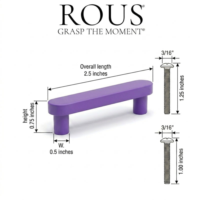 ROUS Hardware - Poignée d'armoire Mid-Century moderne, 2,5 po, royal (mauve), 2.5", Royal (mauve)