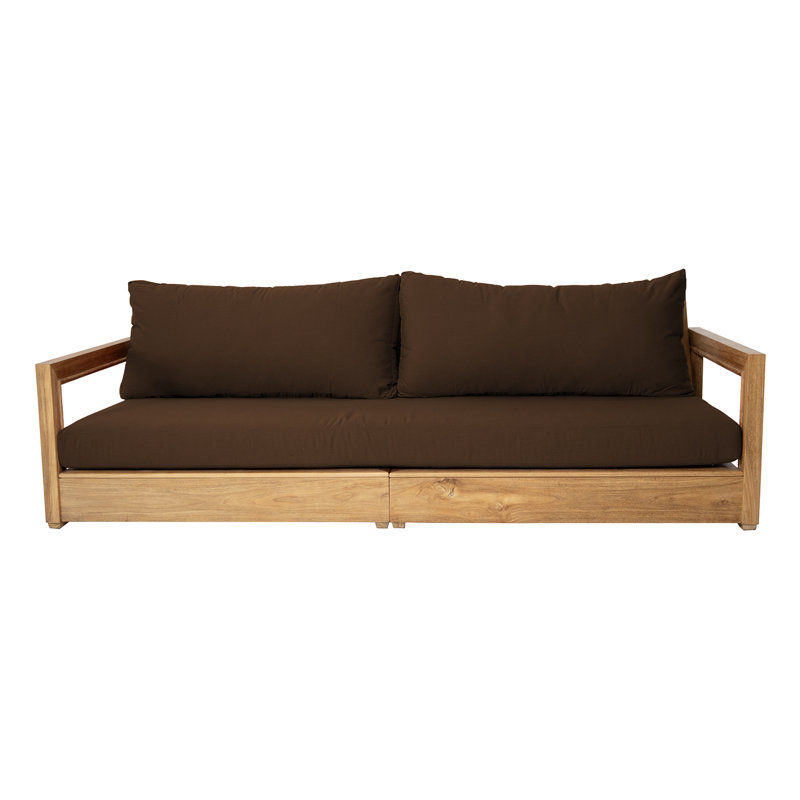 Crelake 107'' Wide Rectangular Teak Patio Sofa with Sunbrella® Cushions, Bay Brown