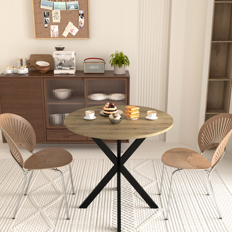 Table de salle à manger ronde 31,5 pouces, petite table de cuisine circulaire avec pieds en métal noir pour 2 à 4 personnes, table de salle à manger moderne, brun (table seulement)