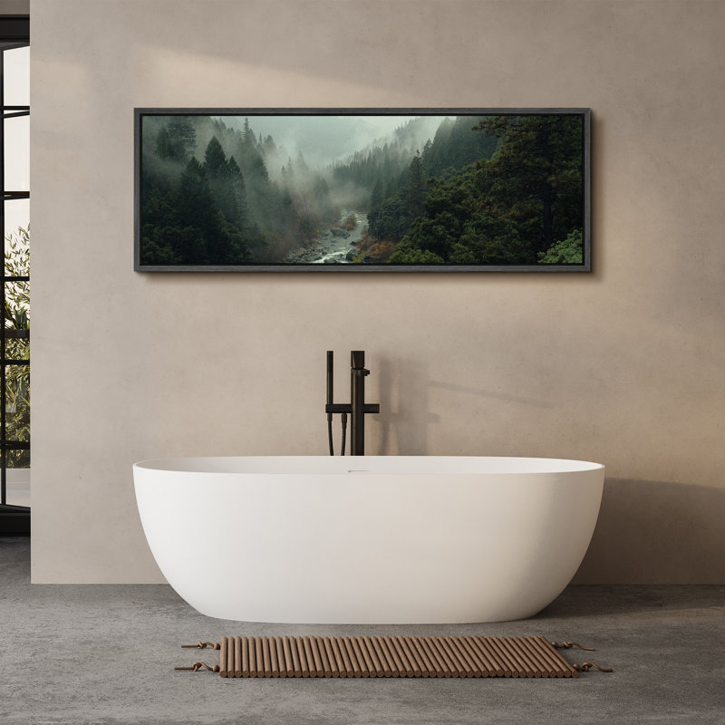 «Mystical Misty Forest River Modern Art», très grande impression d'art, H 20 po x l 60 po, Black