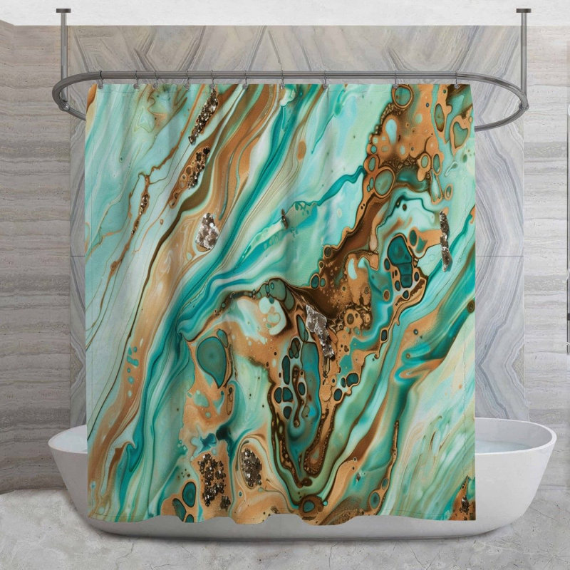 Rideau de douche en marbre à motif abstrait de salle de bain, H 73 po x l 70 po