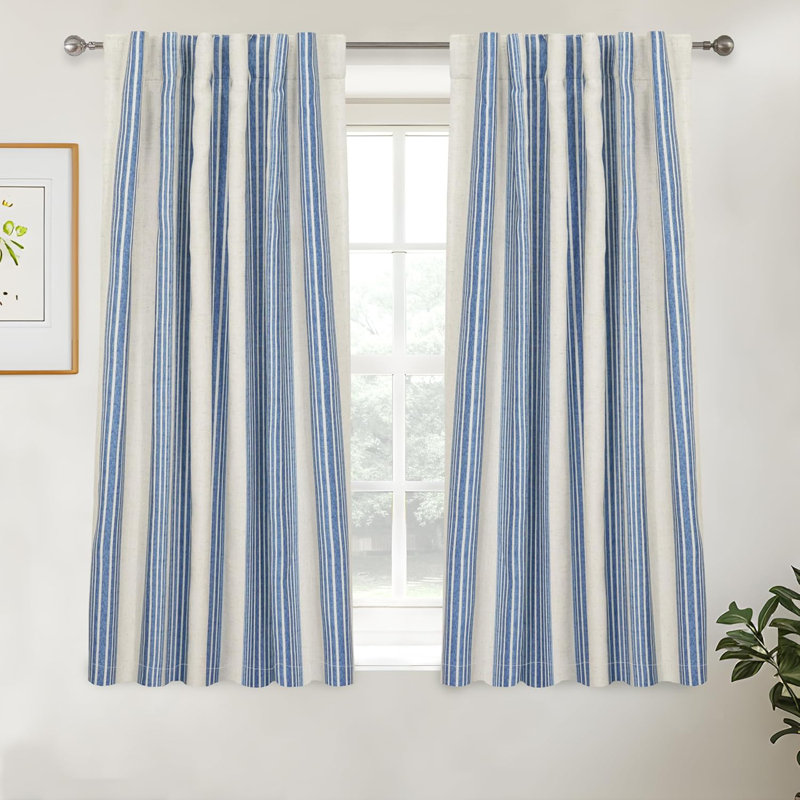 Chris Vertical Striped Linen Blend Lined Thermal Insulated Blackout Rod Pocket Back Tab Curtains, 52" W x 54" L, Jean Navy