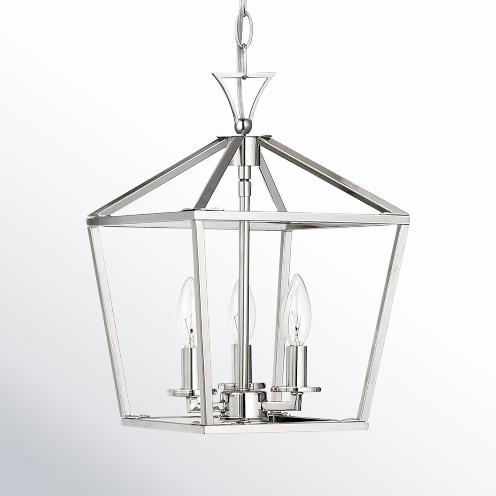 Hastings 10" W 3-Light Geometric Lantern Chandelier, Polished Nickel