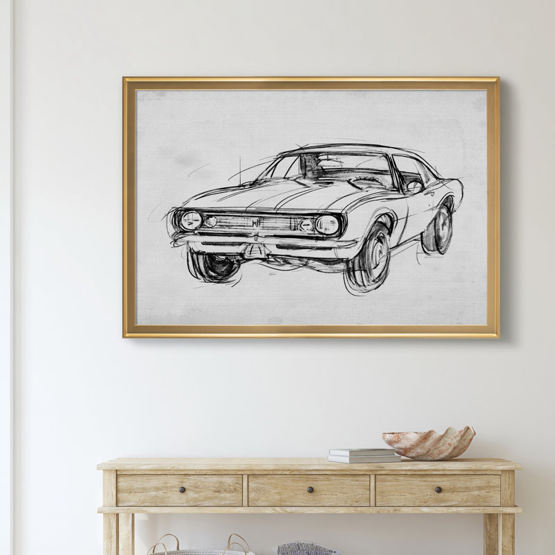 " Classic Car Sketch III ", Gold, 18.5" H x 24.5" W x 1.5" D