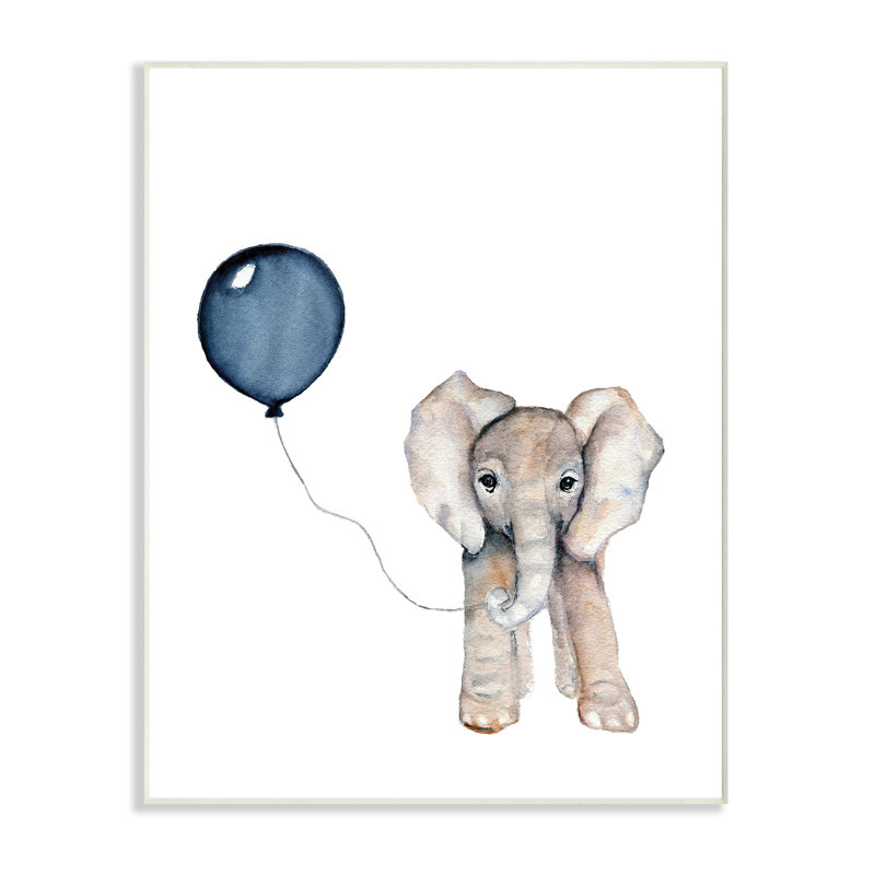 «Baby Elephant with Blue Balloon», art mural, Plaque murale, H 15 po x l 10 po x P 0,5 po