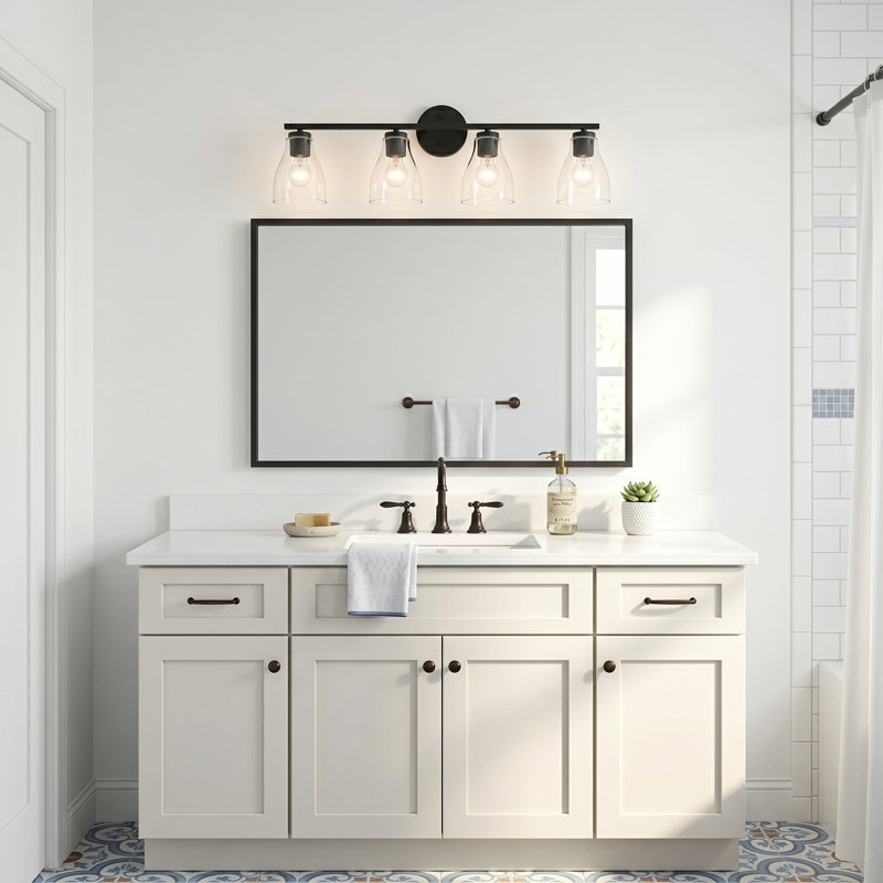 Éclairage pour meuble-lavabo à intensité variable Keston, H 10 po x l 31,7 po x P 6,5 po, Noir mat, Quatre lumières