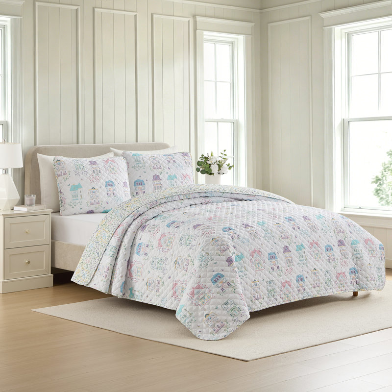 Lenox Spice Village 2-Piece Quilt Set, Light Blue, Twin/Twin XL, Twin/Twin XL, White