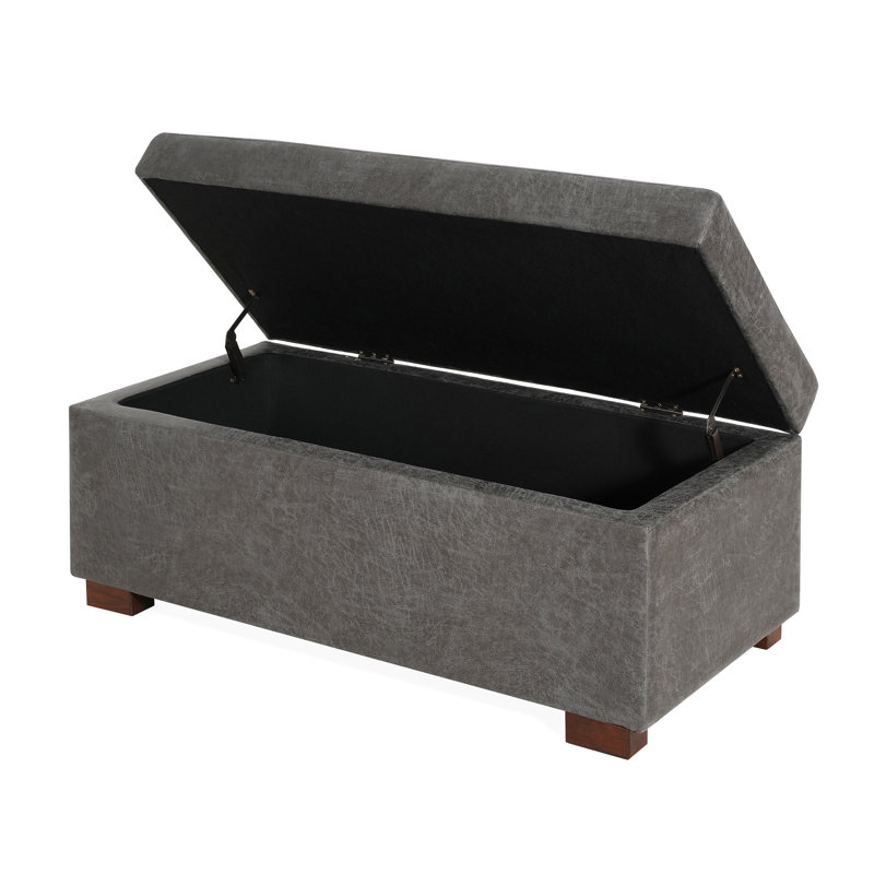 Kohen Rectangle Upholstered Storage Ottoman With Wooden Legs, Slate Microfiber/Microsuede