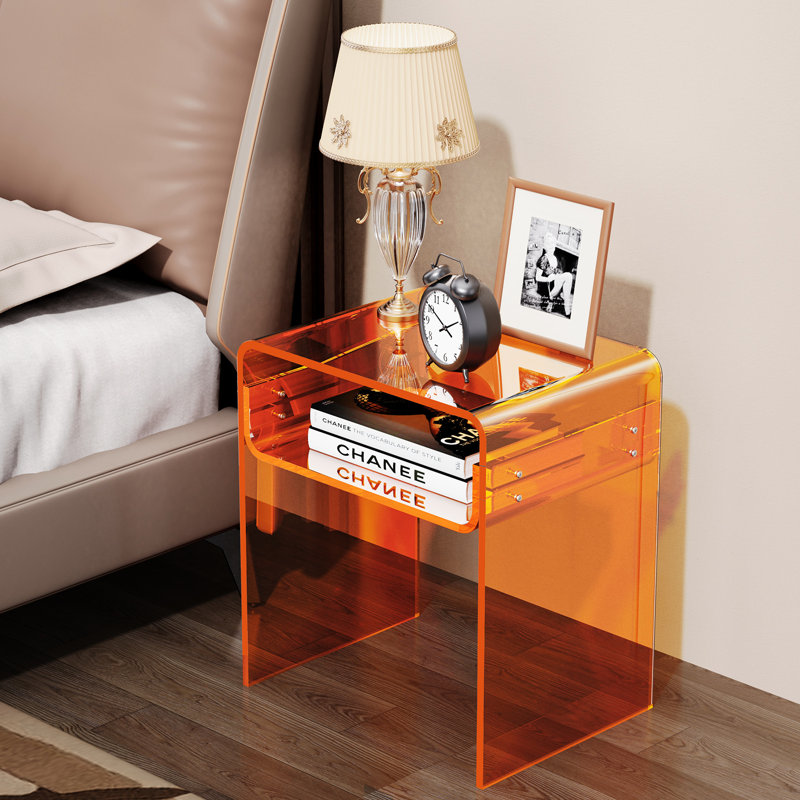 Devontre Modern Acrylic 2-Tier Home Decor, Nightstand, Anti-scratch Modern Side Table, Orange
