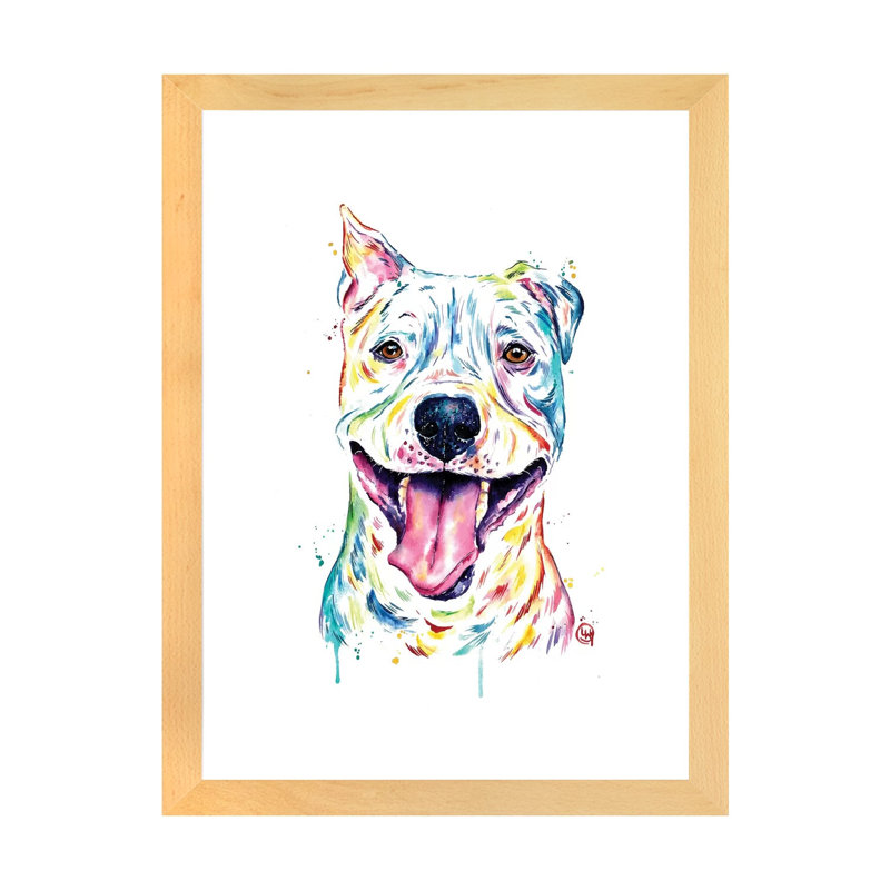 Pitbull - Full Of Smiles by Lisa Whitehouse - Print, 24" H x 16" W x 1" D, Natural Wood Paper, White