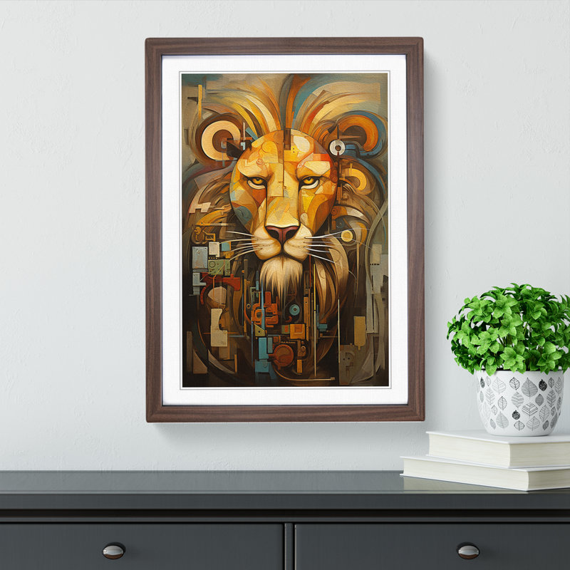Lion Dadaism Art - Framed Print, 34cm H x 25cm W x 2cm D, Walnut Framed
