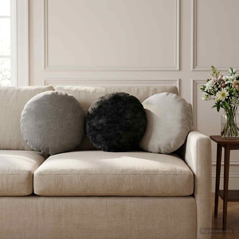 Taupe Cushion Cover, Round 40cm, Anthracite
