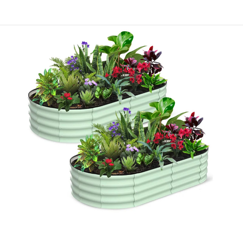 2 Pcs Oval Raised Garden Bed,Galvanized Raised Beds,Open-Ended Base Metal Raised Planter Beds,Garden Bed Outdoor,Planter Raised Boxes for Vegetables,Flowers,Tool-Free Asse