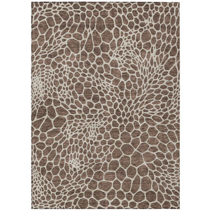 Tapis intérieur et extérieur lavable géométrique 8 pi x 10 pi brun et beige