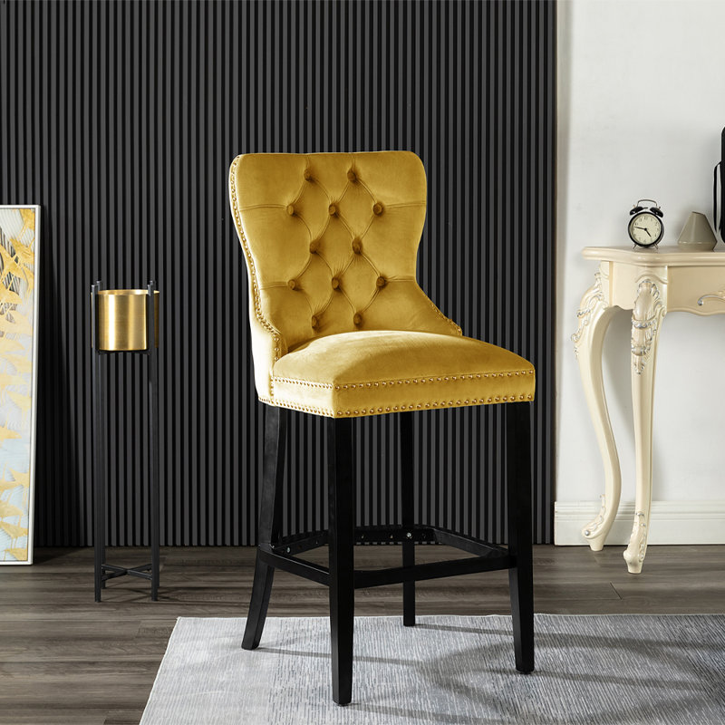Eadie Upholstered Counter Stool with Solid Wood Frame, Mustard