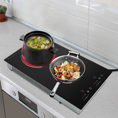 OUKANING 1500 Watt Double Burner Electric Ceramic Cooktop Touch Control LED Display