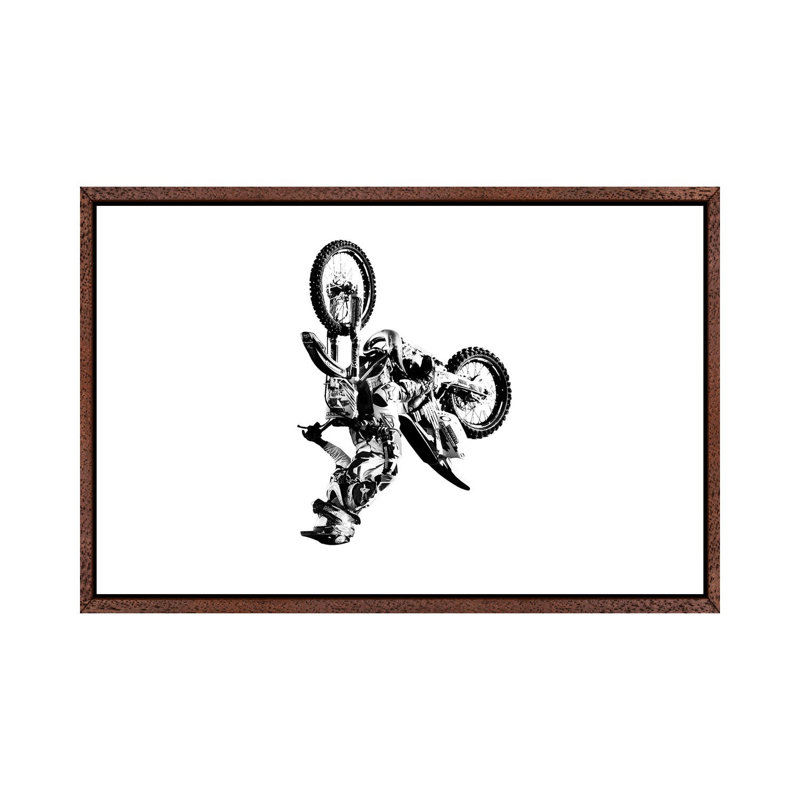 Motocross Flip White - Print on Canvas, 101.6 cm H x 66.04 cm W, Classic Brown Wood Framed