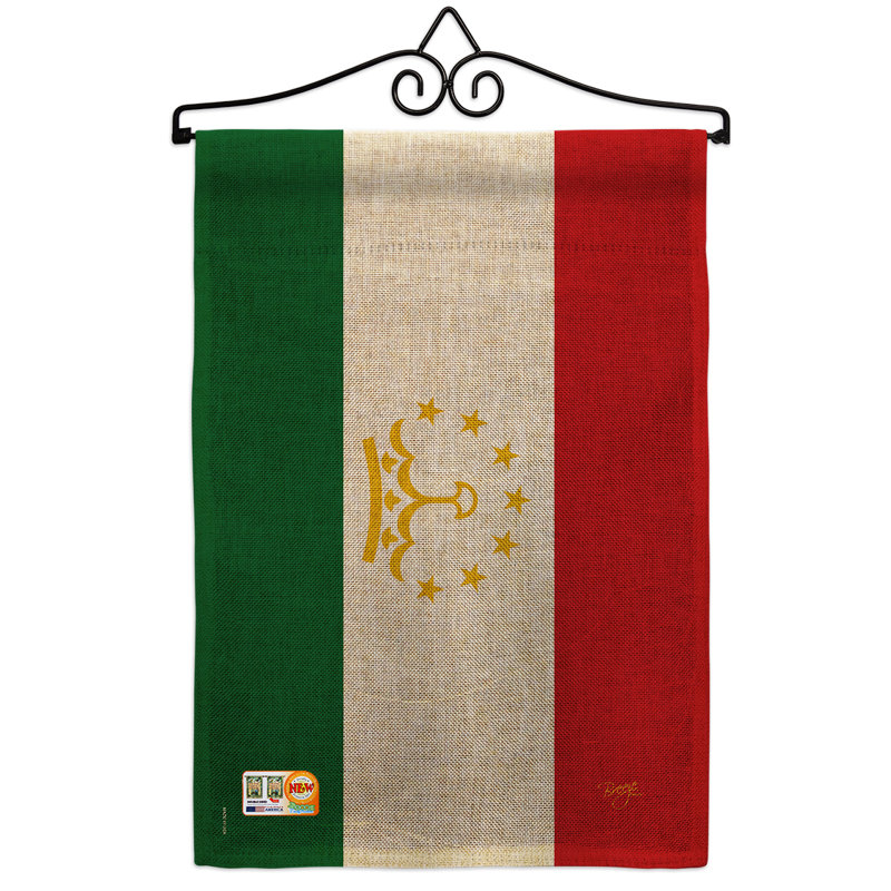 En toile jute à 2 côtés, tadjikistan du monde, 19 x 13 po drapeau de jardin