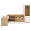 Lit plateforme en bois avec tiroirs, tablettes, bureau et garde-robe-842635086