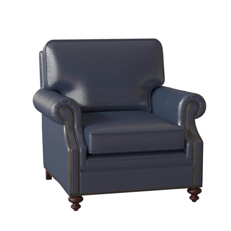West Haven Club Chair, Aline Fumo Genuine Leather, Cobblestone, French Natural