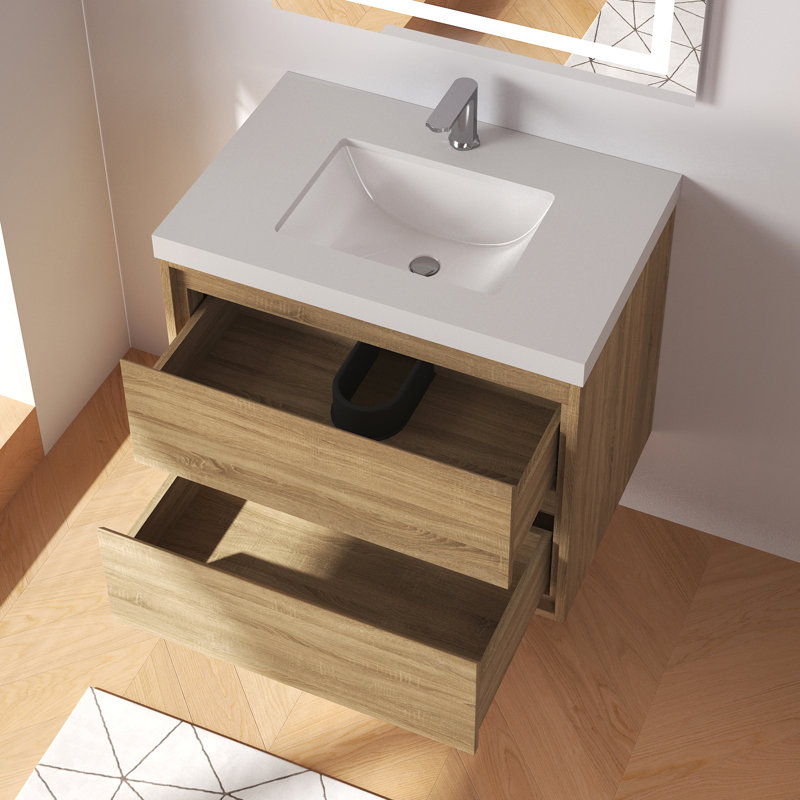 Ensemble de meuble-lavabo simple autoportant de 30 po avec plateau en granit blanc entièrement assemblé, 30"
