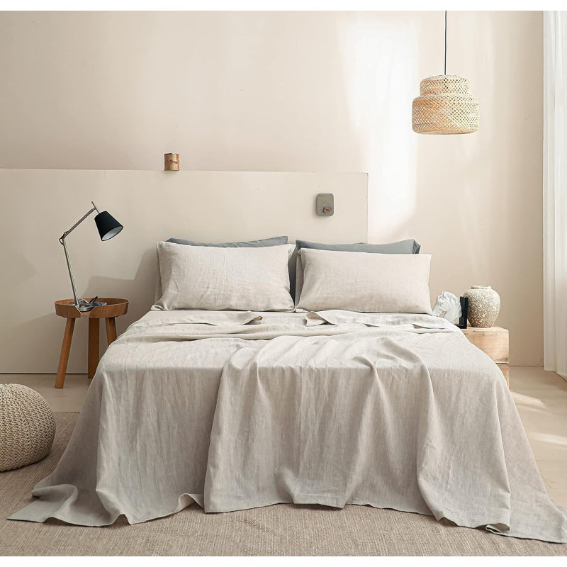 Ensemble de draps 100% lin, Beige, Ensemble de draps pour grand lit + un drap-housse 