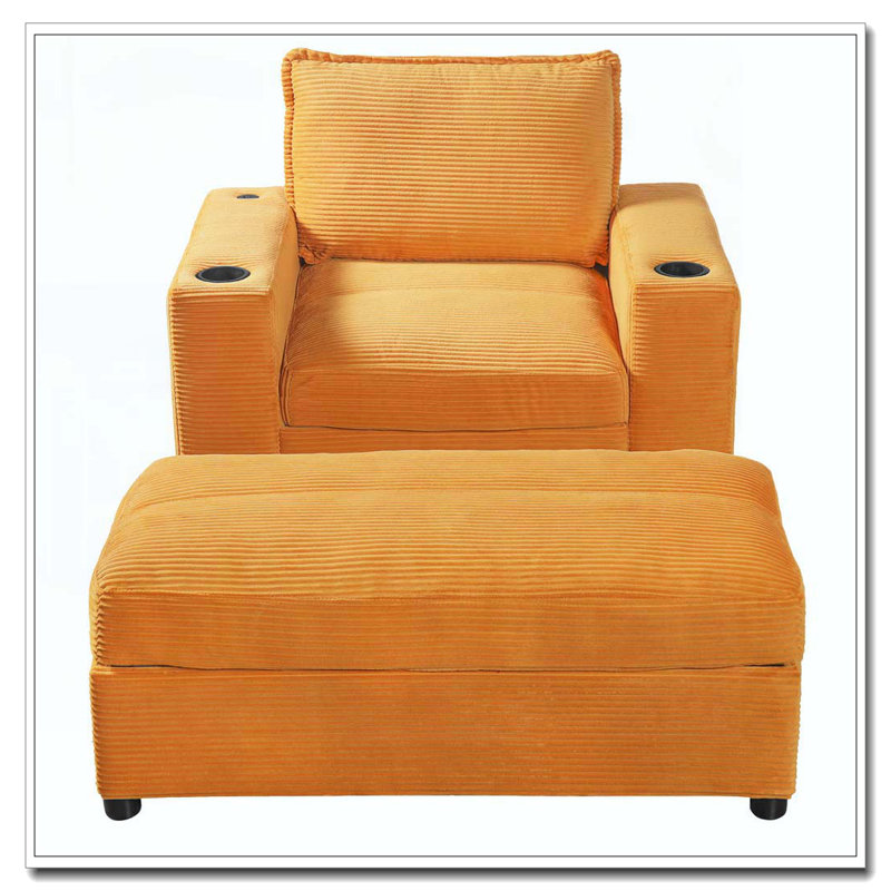 Méridienne surdimensionnée de 42,8 po avec repose-pieds avec rangement, canapé-lit en velours côtelé avec porte-gobelets et port de charge USB,