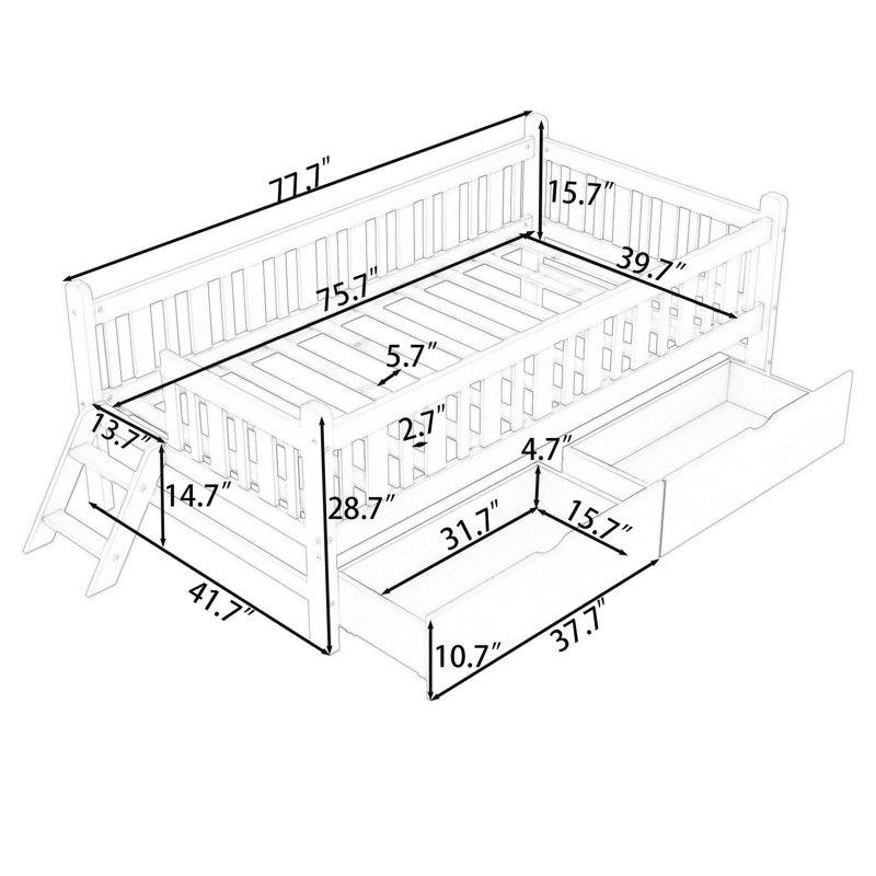 Twin Platform Bed with Storage Drawers, White