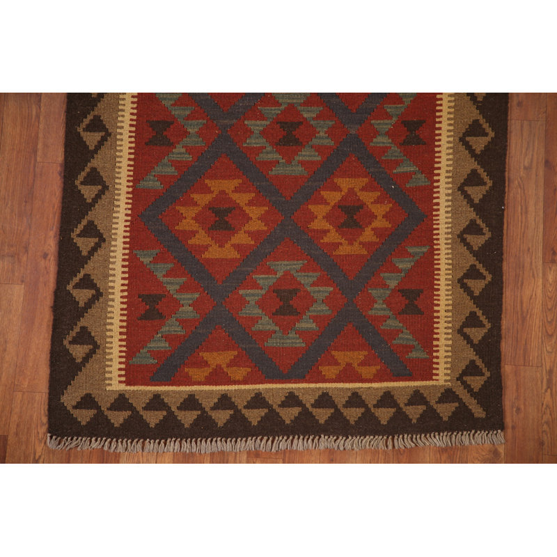 Kilim Reversible Wool Runner Rug 3x7