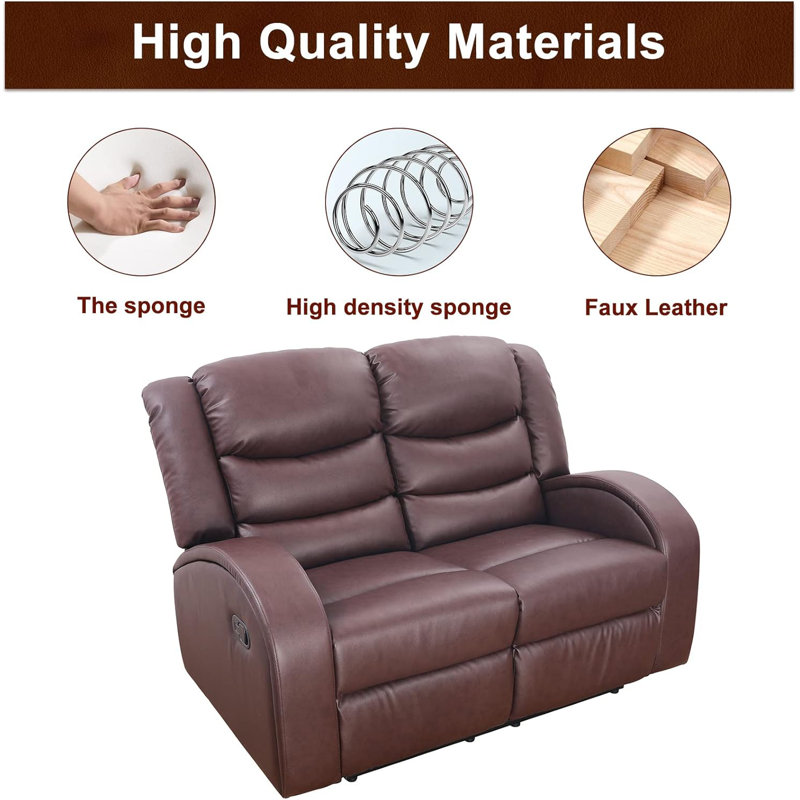 Evelunn 53'' Faux Leather Reclining Loveseat, Brown