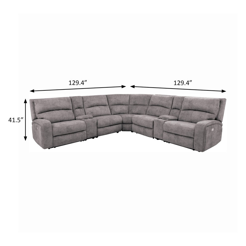 129.4" W Transitional Power Sectional, Light Gray