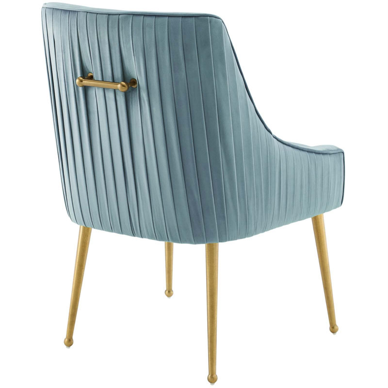 Light Blue Velvet Upholstered Dining Chair Set with Gold Legs