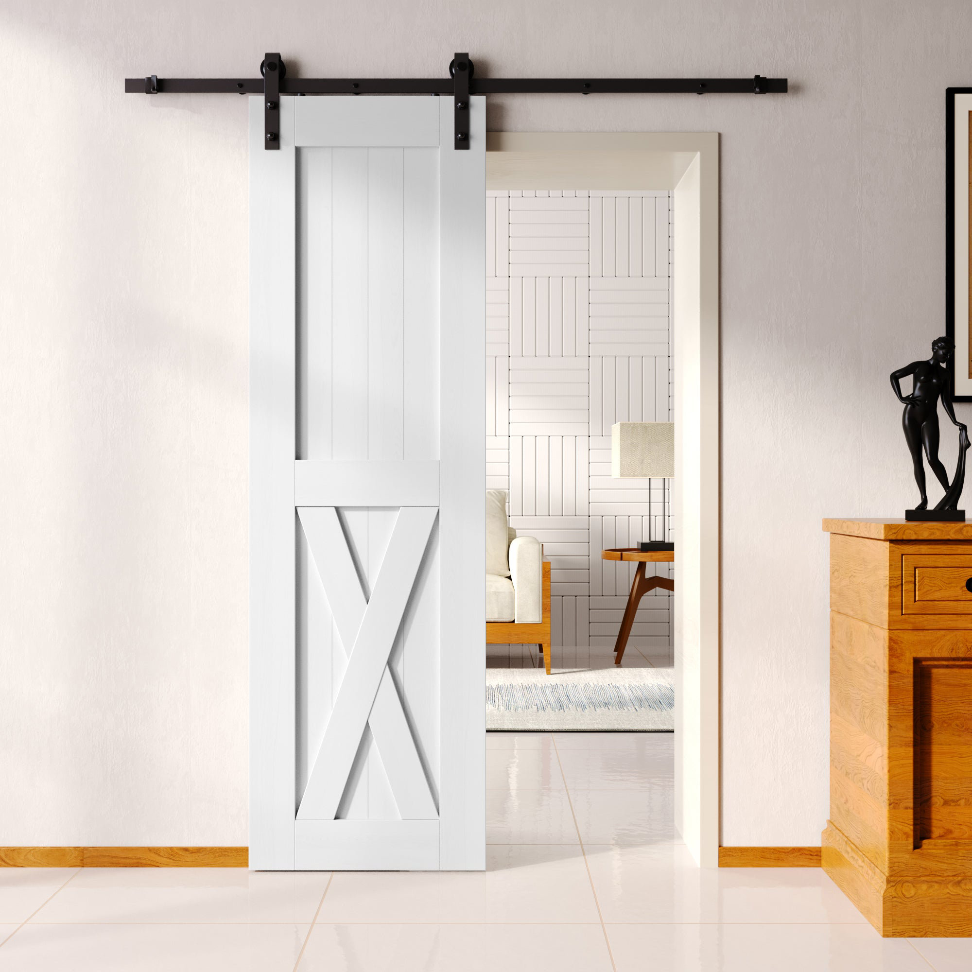 Homacer 96inch High White Unassembled & Finished X Design Barn Door ...