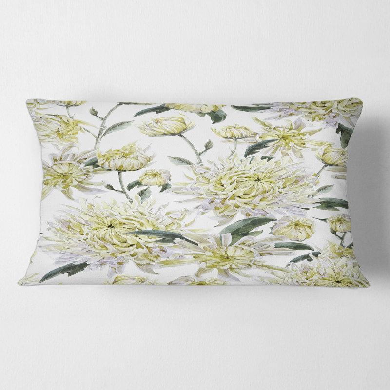 Coussin décoratif rectangulaire vintage jaune Chrysanthemus I