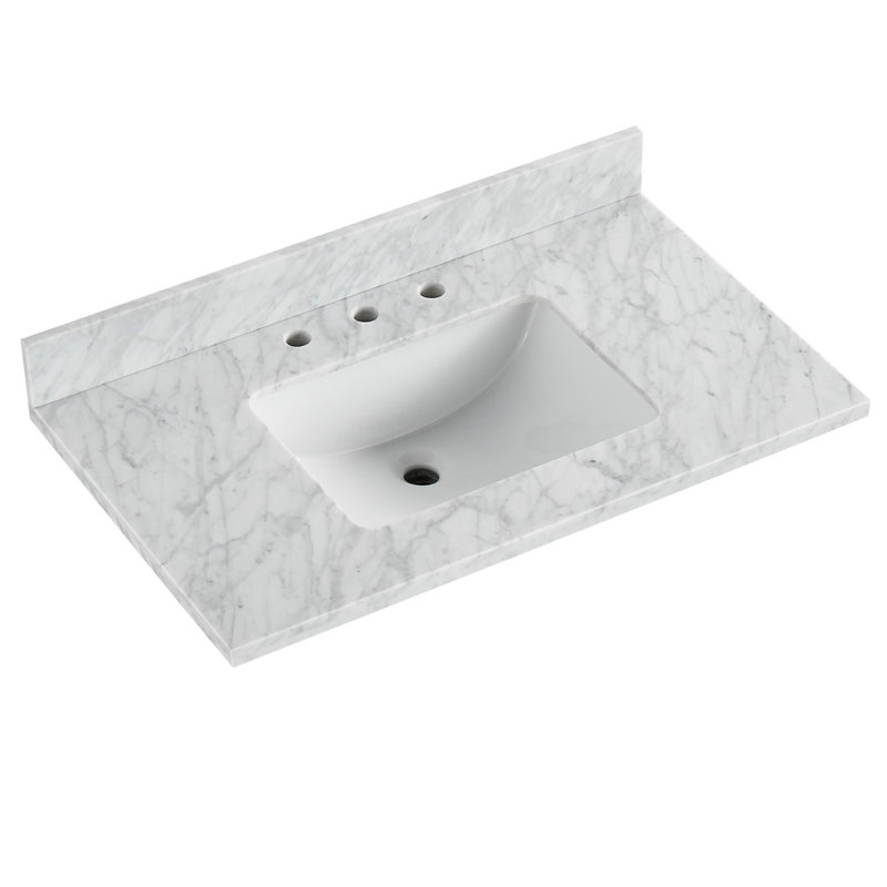 Bungalow 36" Freestanding Standard Single Bathroom Vanity with Top, White/Gold
