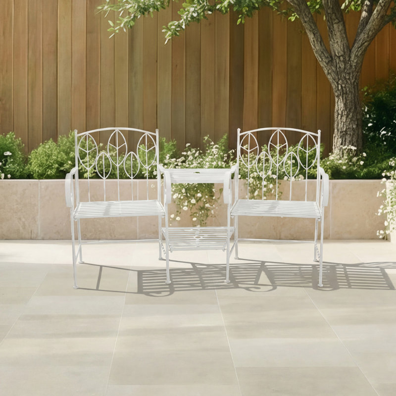 Wrought Iron Outdoor Bench, White