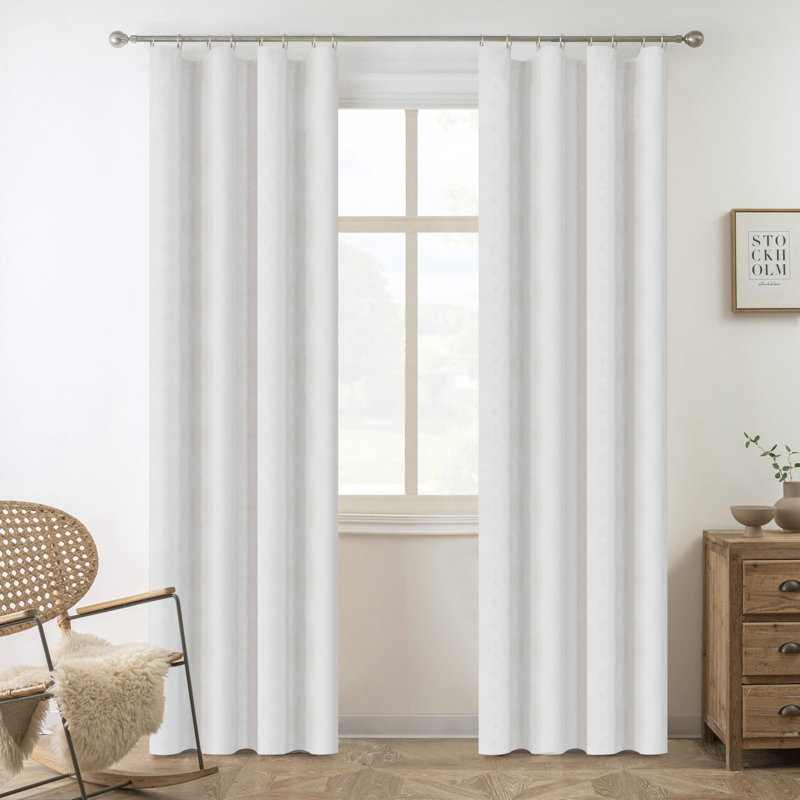 100% Blackout Curtain Liners for Bedroom Noice Reducing Thermal Insulated Liners for Living Room with 18 Pcs Rings 2 Panels Set