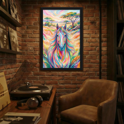 Animaux, cheval coloré dans un paysage vibrant