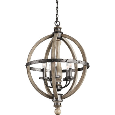 Lustre Evan à 5 lumières de 20 pouces de large, fini bois gris antique vieilli avec accents en fer forgé