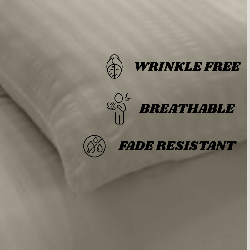 Luxury Satin Stripe Duvet Cover Set with Pillowcases – Soft Microfiber Hotel Style Bedding Set, Beige