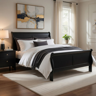 Vele Full Size Sleigh Bed, Louis Philippe Style, Burnished Black