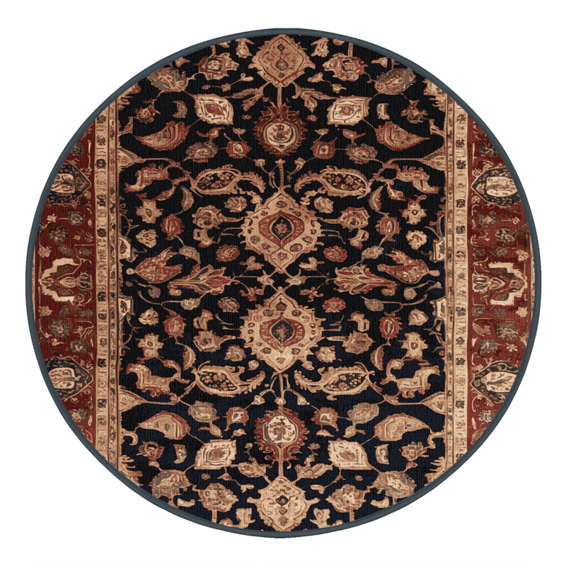 Machine Washable Persian Brown Area Rug, Round 8'