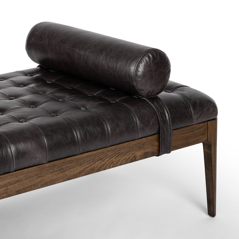 Joanna Leather Bench, Sonoma Black Genuine Leather