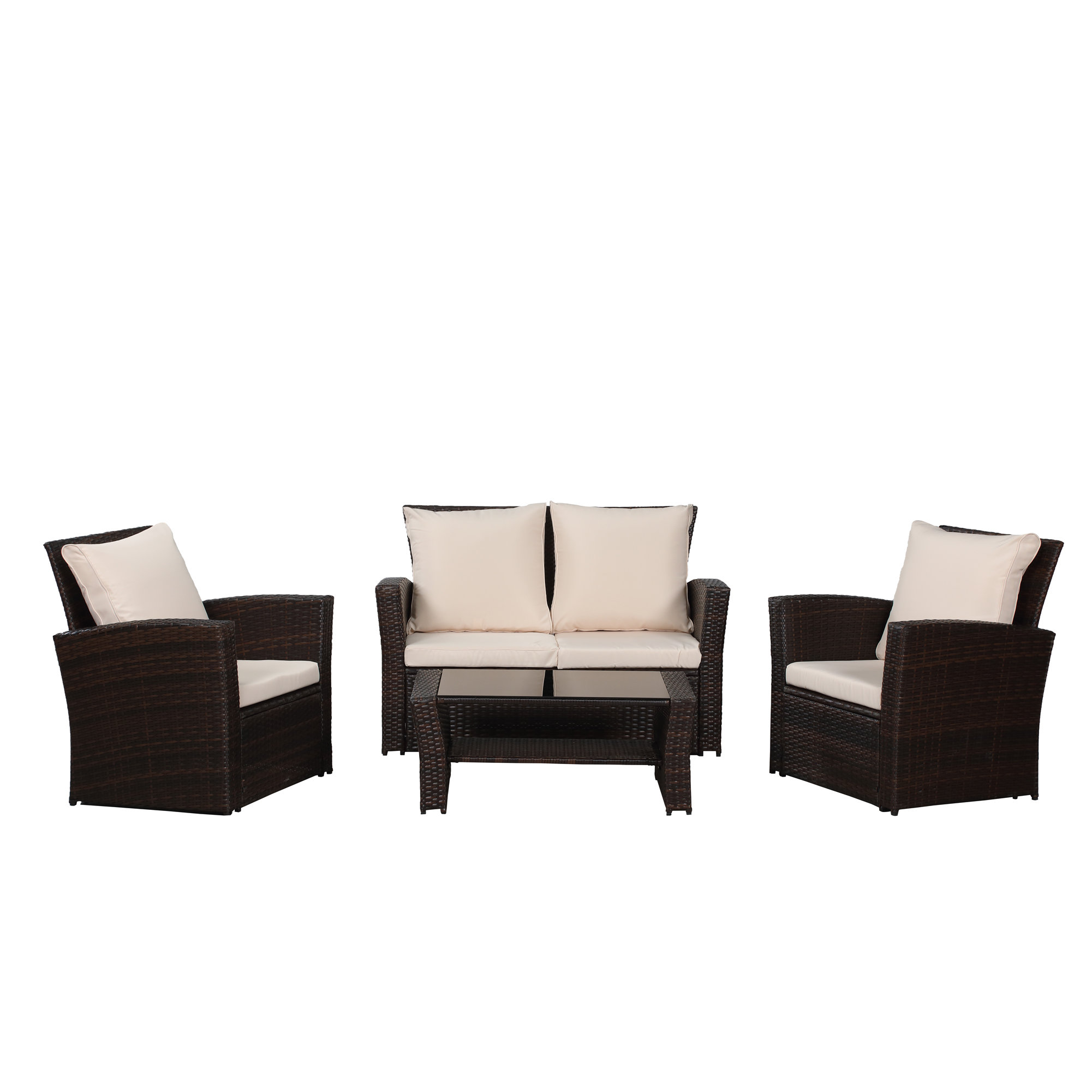 4 Pieces Outdoor Patio Furniture Sets Rattan Chair Wicker Set - Brown